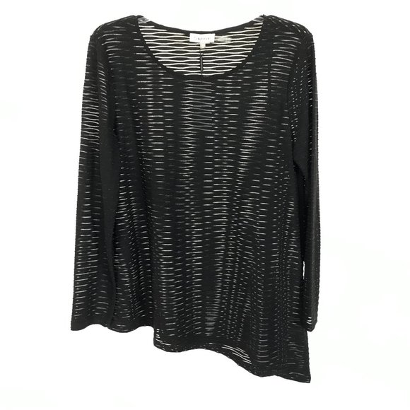 NWT Womens Size Medium Calvin Klein Black Semi-Sheer Textured Metallic Top - Picture 1 of 3